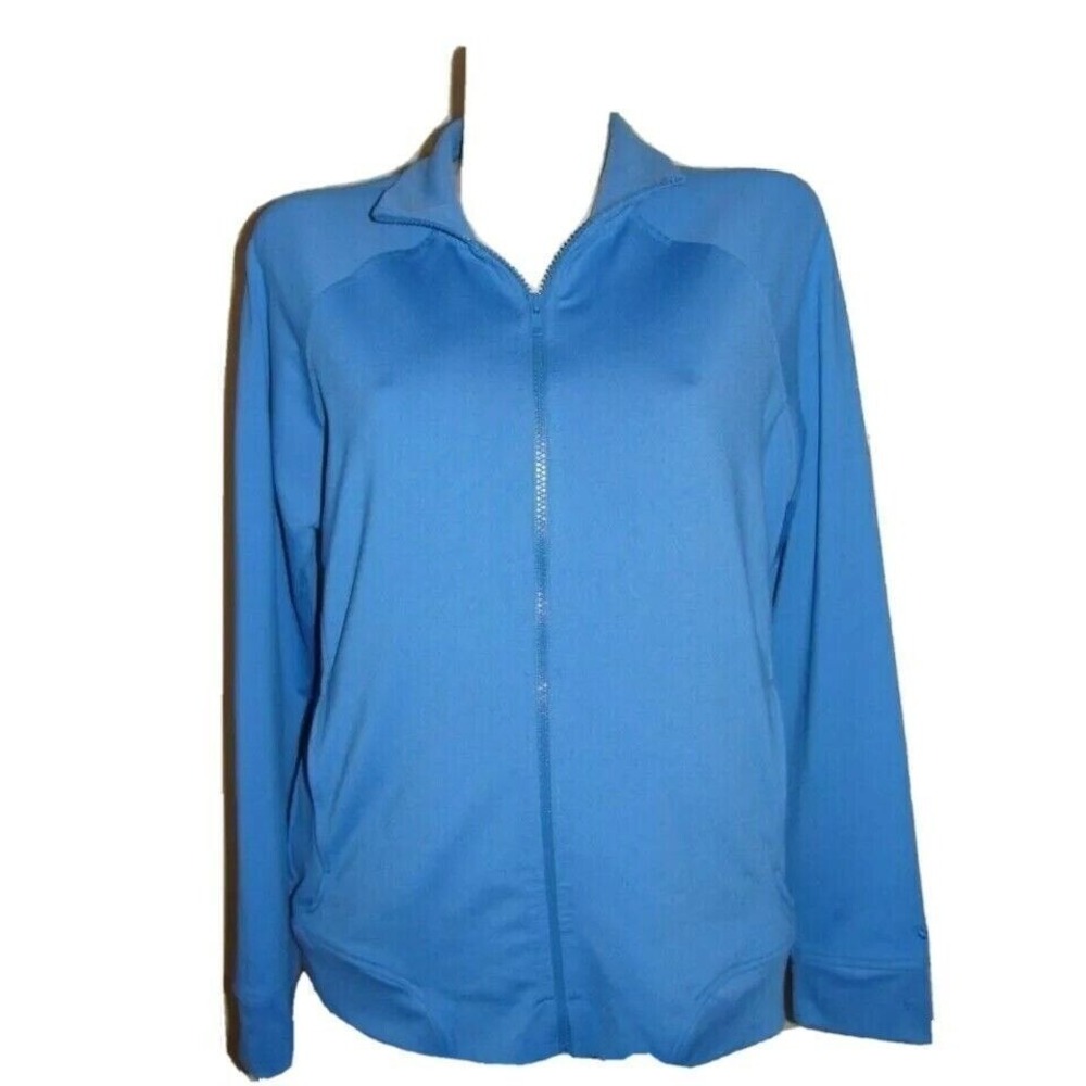 Old Navy Womens XL Blue Full Zip Active Jacket Silver Metallic Back Graphic